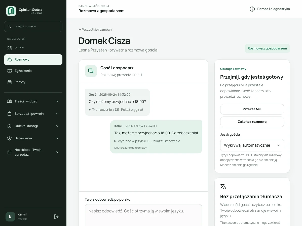 Rozmowa gospodarza z gościem w Opiekunie: polskie tłumaczenie i możliwość pokazania oryginału