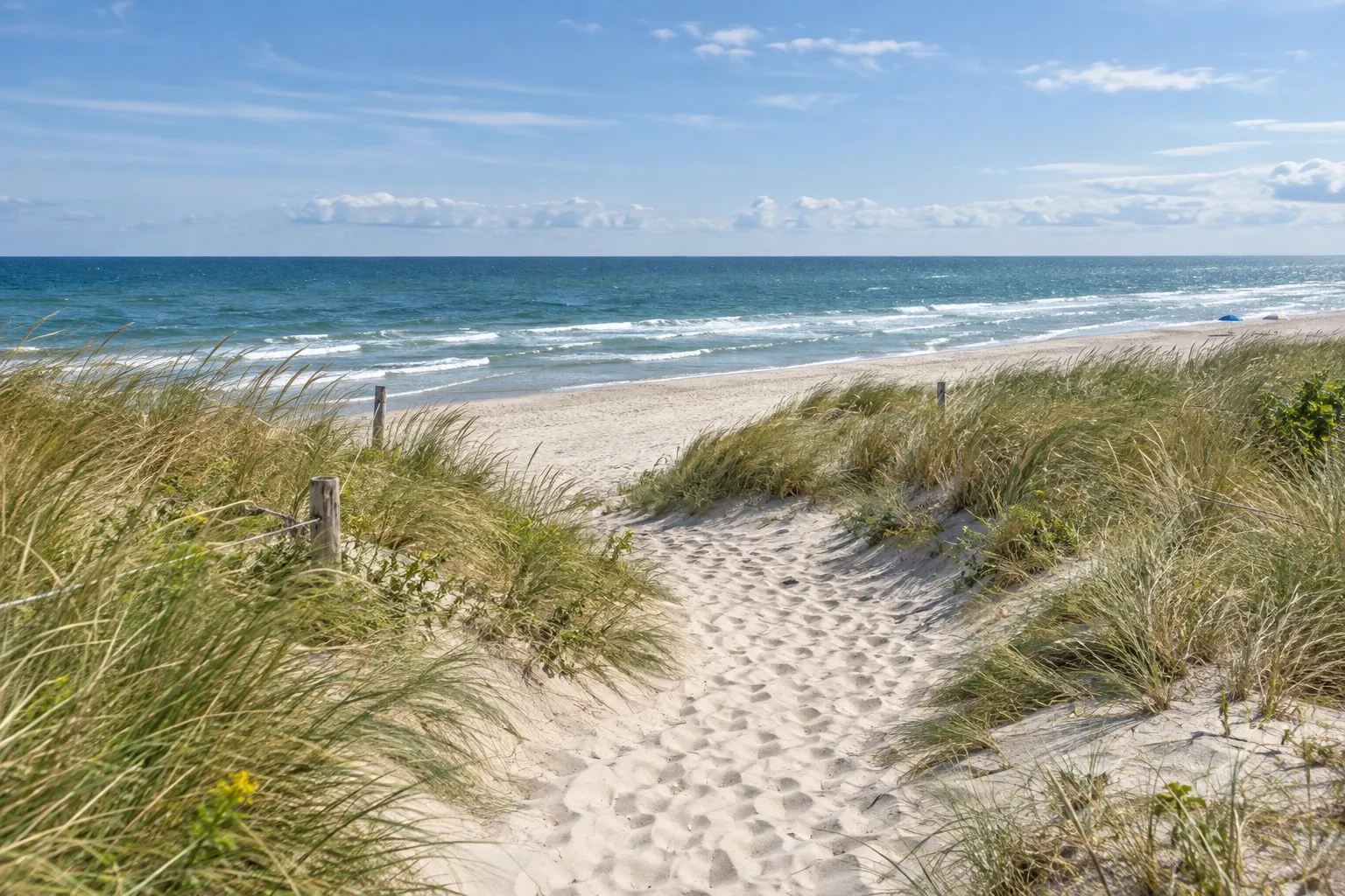 Piaszczysta plaża Bałtyku i ścieżka przez wydmy